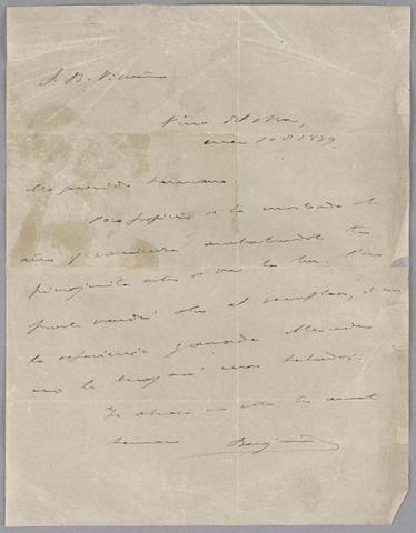 Primera imagen del registro Carta de Benjamín Vicuña Mackenna a Bernardo Vicuña