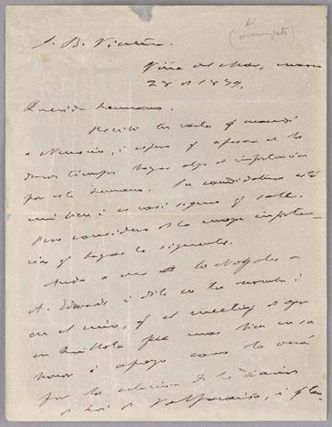 Primera imagen del registro Carta de Benjamín Vicuña Mackenna a Bernardo Vicuña