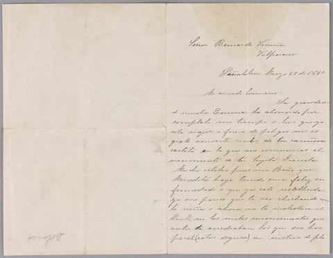 Primera imagen del registro Carta de Dolores Vicuña a Bernardo Vicuña