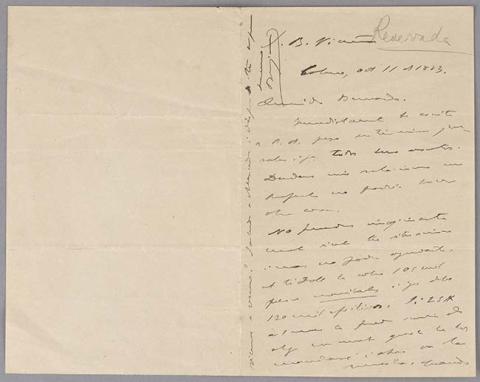 Primera imagen del registro Carta de Benjamín Vicuña Mackenna a Bernardo Vicuña