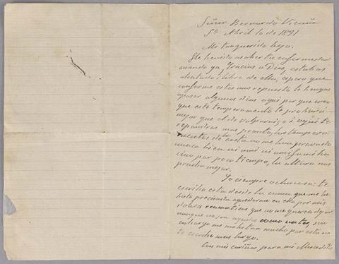 Primera imagen del registro Carta de Carmen Mackenna a Bernardo Vicuña