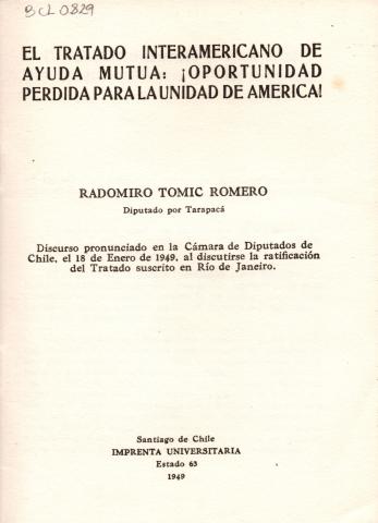 Primera imagen del registro El Tratado interamericano de ayuda mutua: ¡oportunidad perdida para la unidad de América¡