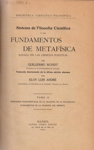 Primera imagen del registro Sistema de filosofía científica o sea Fundamentos de la Metafísica