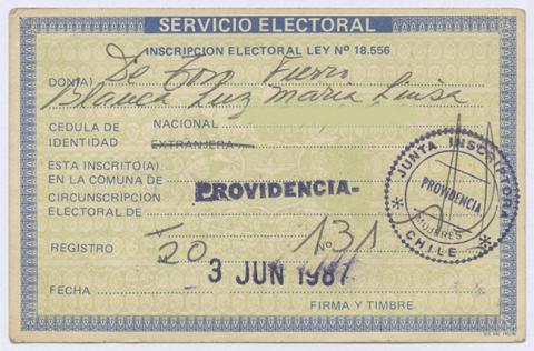 Primera imagen del registro Tarjeta de Inscripción Electoral de Blanca Luz María Luisa De Toro Fierro