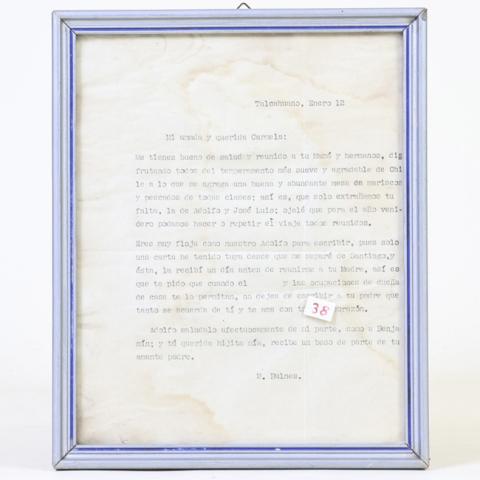 Primera imagen del registro Carta de Manuel Bulnes a Carmela