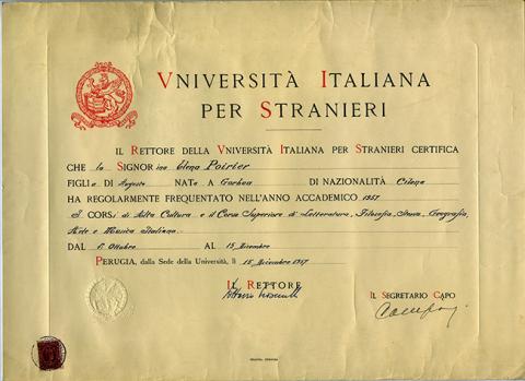 Primera imagen del registro Diploma otorgado a Elena Poirier por la Università Italiana per Stranieri